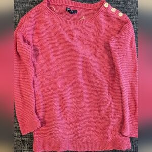 Chaps Pink Crew Neck Sweater with Button Detail